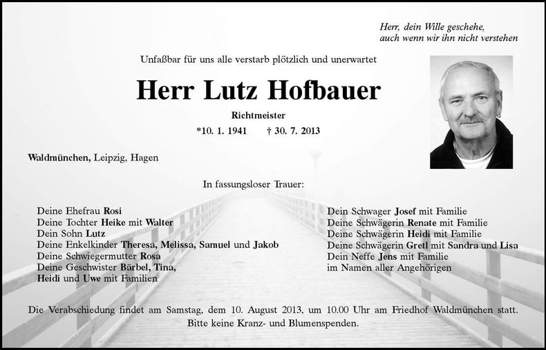 Traueranzeige Lutz Hofbauer