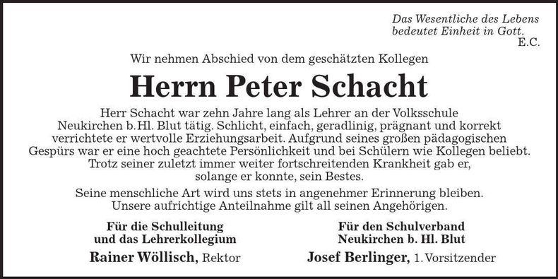 Traueranzeige Peter Schacht