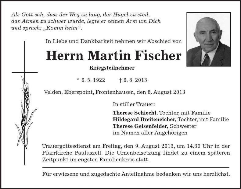 Traueranzeige Martin Fischer