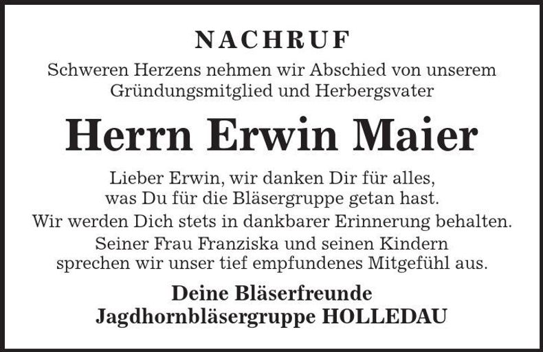 Traueranzeige Erwin Maier