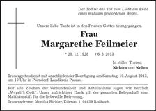 Traueranzeige Margarethe Feilmeier