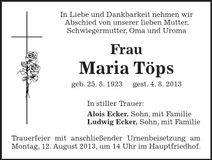 Traueranzeige Maria Töps