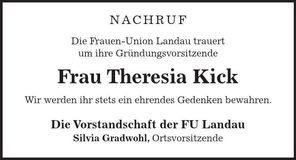 Traueranzeige Theresia Kick