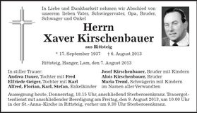 Traueranzeige Xaver Kirschenbauer