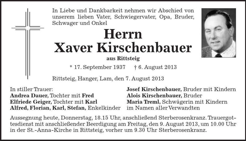 Traueranzeige Xaver Kirschenbauer