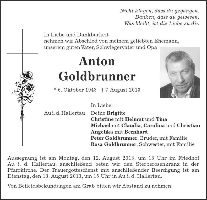 Traueranzeige Anton Goldbrunner