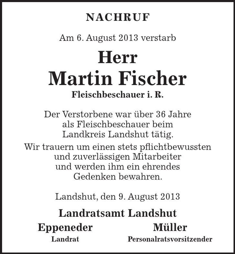 Traueranzeige Martin Fischer