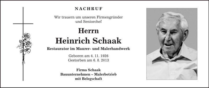Traueranzeige Heinrich Schaak