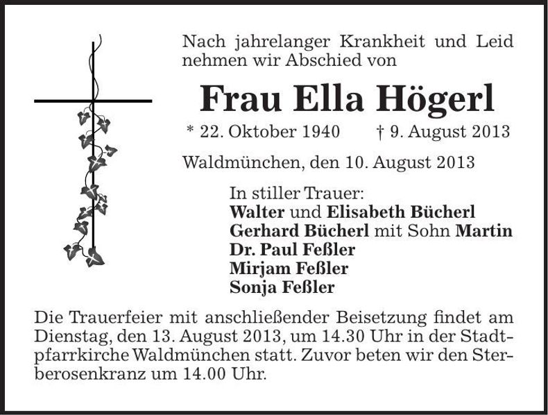 Traueranzeige Ella Högerl