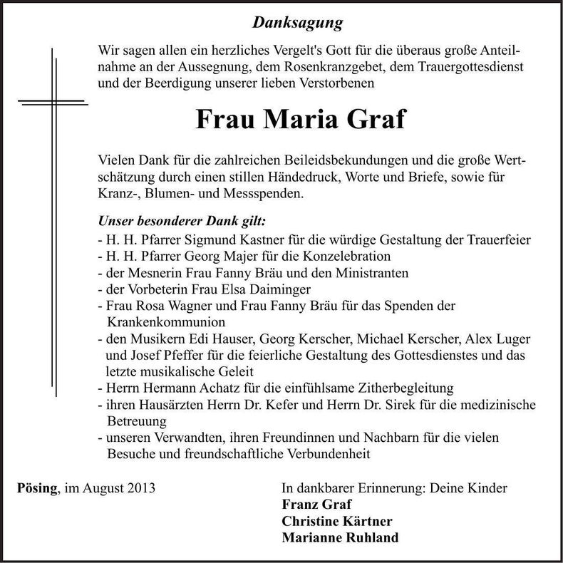 Traueranzeige Maria Graf