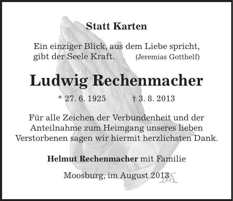 Traueranzeige Ludwig Rechenmacher