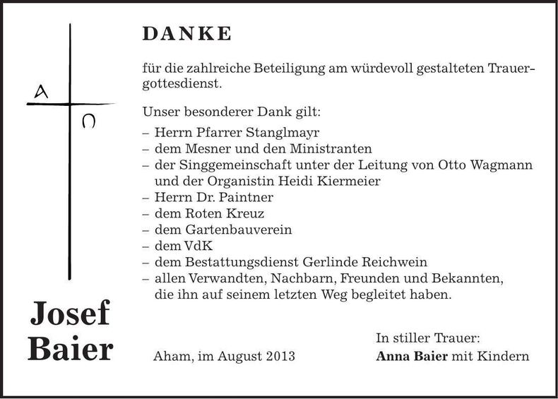 Traueranzeige Josef Baier