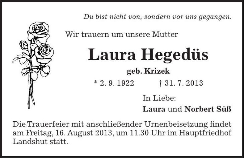 Traueranzeige Laura Hegedüs