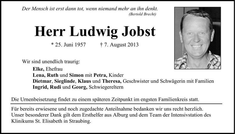 Traueranzeige Ludwig Jobst
