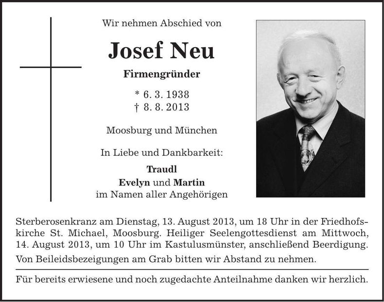 Traueranzeige Josef Neu