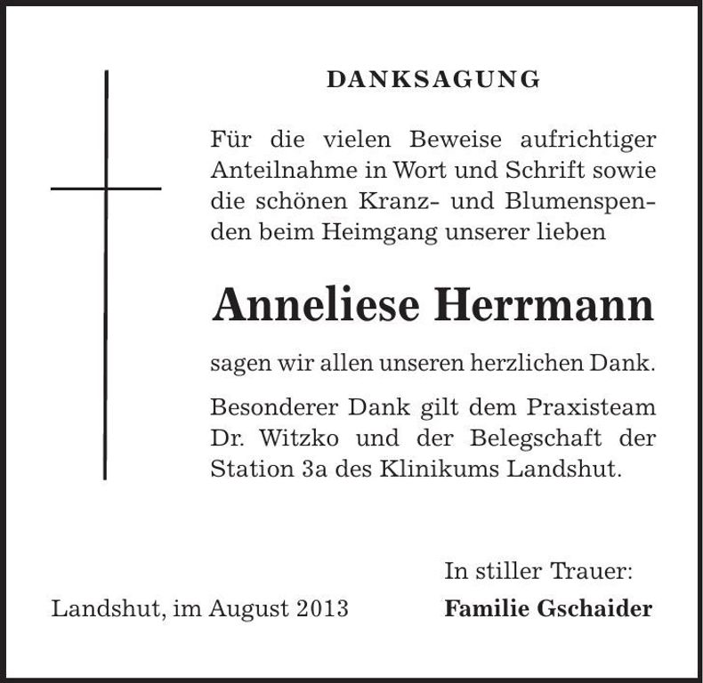 Traueranzeige Anneliese Herrmann