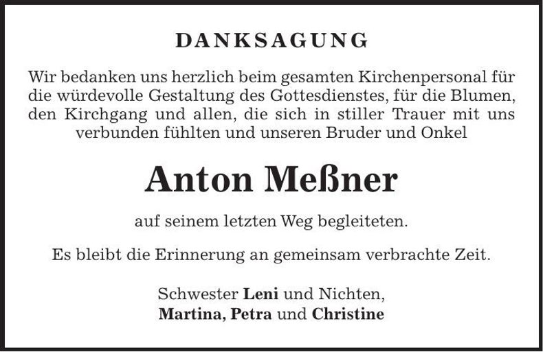 Traueranzeige Anton Meßner