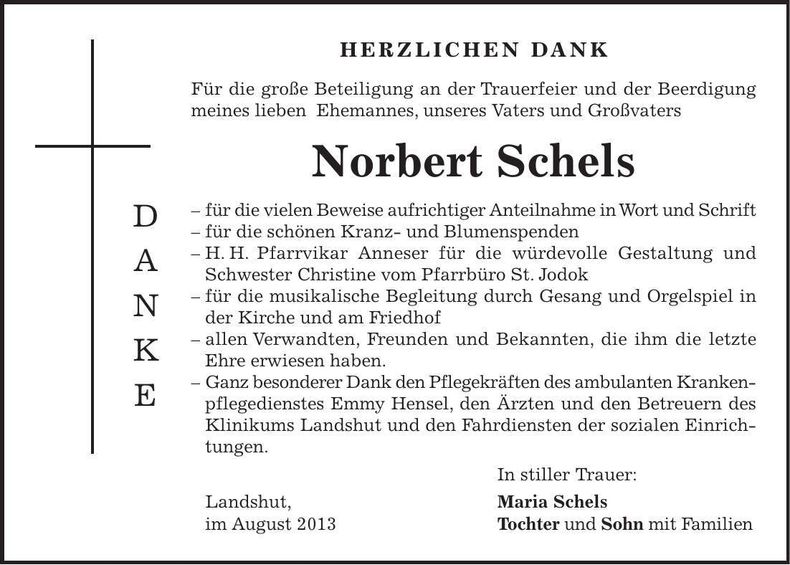 Traueranzeige Norbert Schels