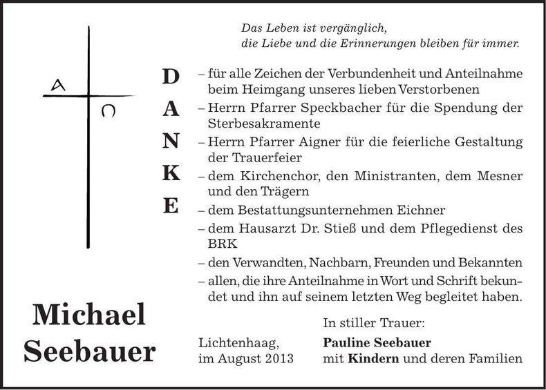 Traueranzeige Michael Seebauer