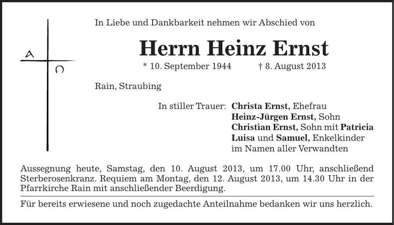 Traueranzeige Heinz Ernst