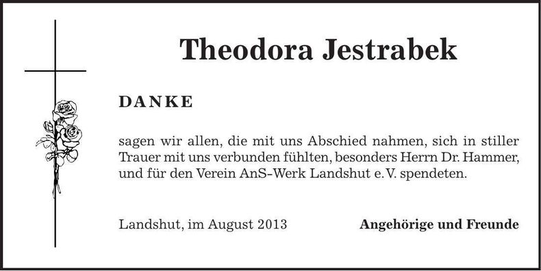 Traueranzeige Theodora Jestrabek