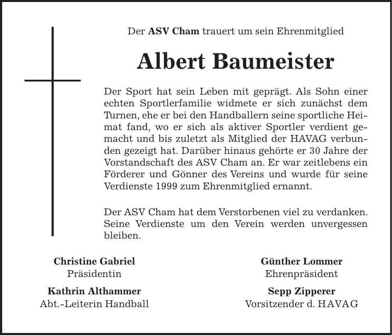 Traueranzeige Albert Baumeister