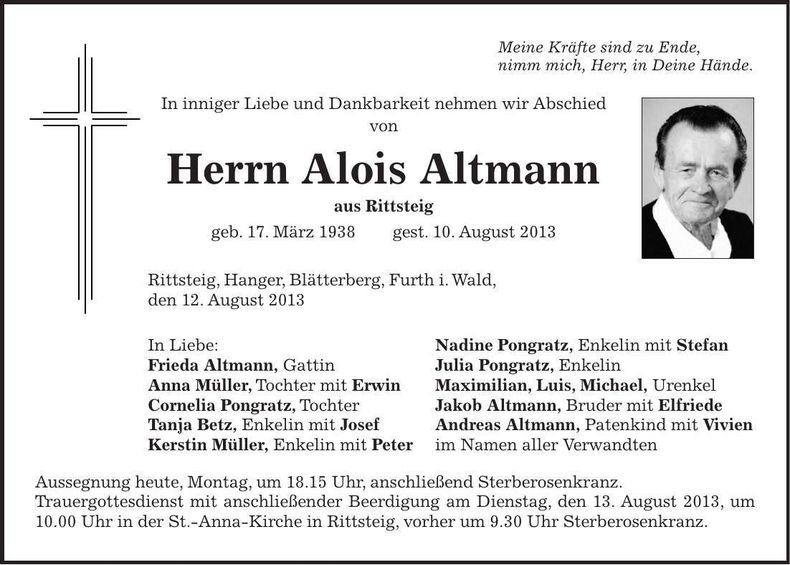 Traueranzeige Frieda Altmann
