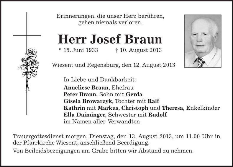 Traueranzeige Josef Braun