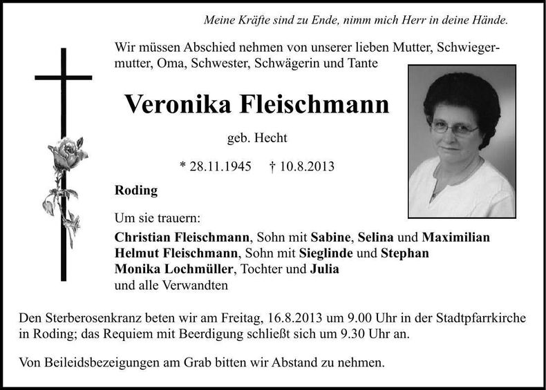 Traueranzeige Veronika Fleischmann