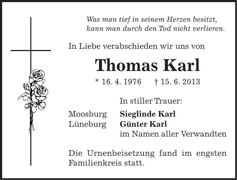 Traueranzeige Thomas Karl