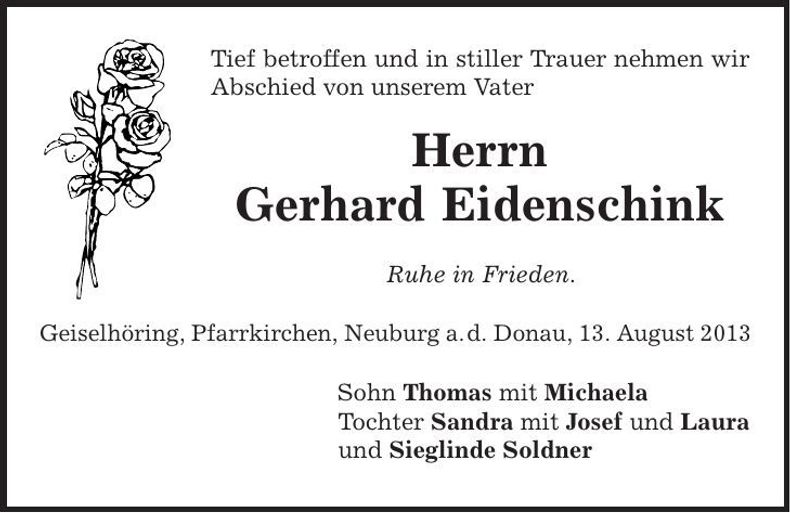 Traueranzeige Gerhard Eidenschink