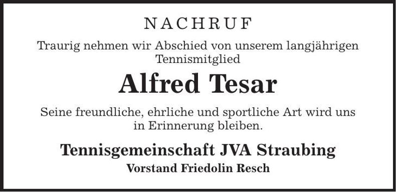 Traueranzeige Alfred Tesar