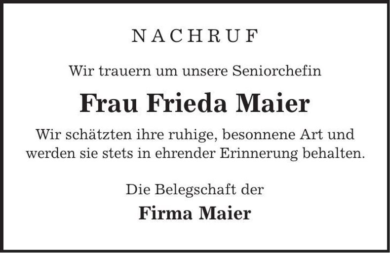 Traueranzeige Frieda Maier
