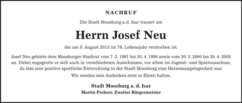 Traueranzeige Josef Neu