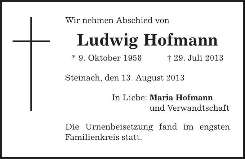 Traueranzeige Ludwig Hofmann
