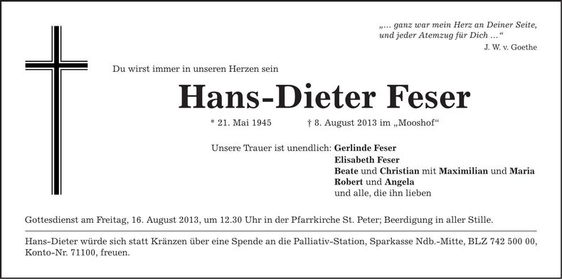 Traueranzeige Hans-Dieter Feser