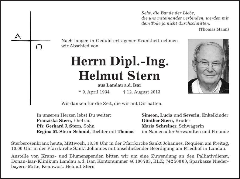 Traueranzeige Helmut Dipl. Ing. Stern