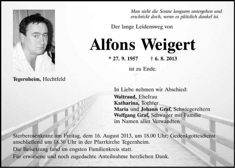 Traueranzeige Alfons Weigert
