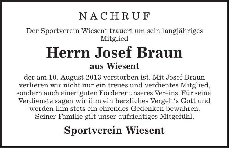 Traueranzeige Josef Braun