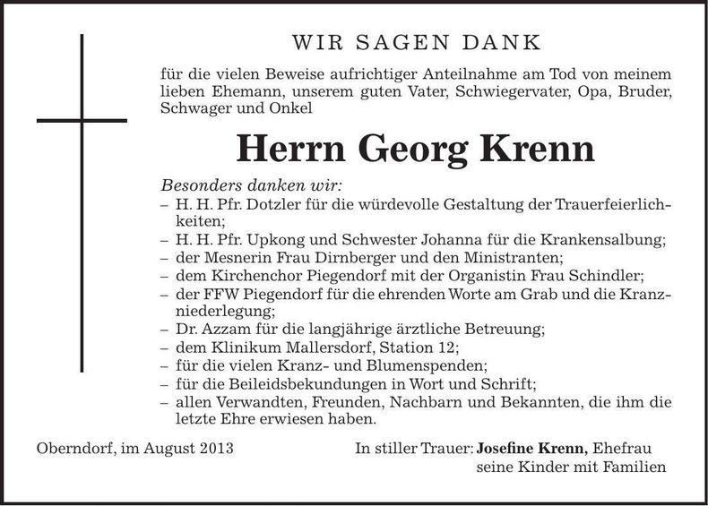 Traueranzeige Georg Krenn
