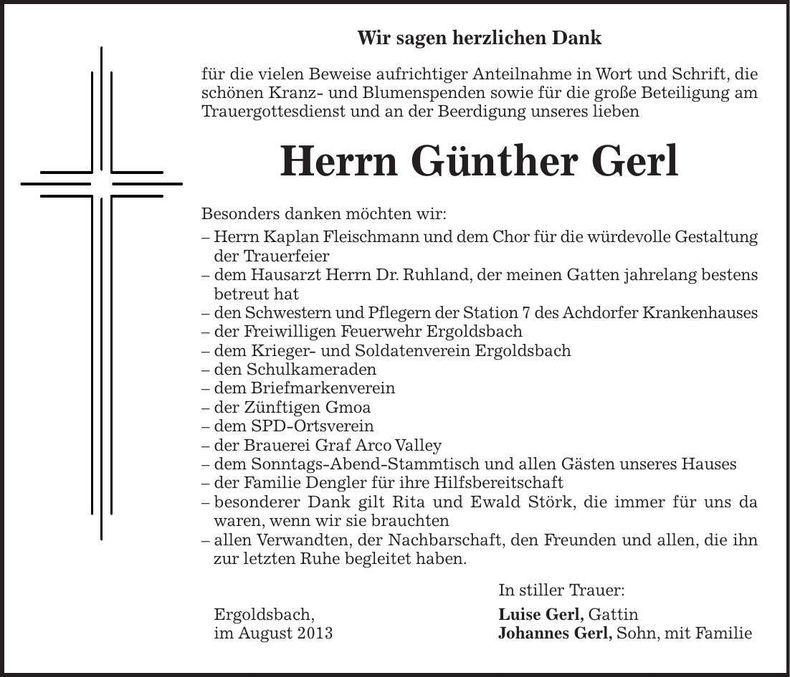 Traueranzeige Günther Gerl
