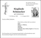 Traueranzeige Sieglinde Schmucker