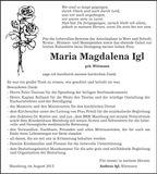 Traueranzeige Maria Magdalena Igl
