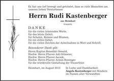 Traueranzeige Rudi Kastenberger