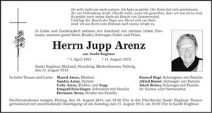 Traueranzeige Jupp Arenz