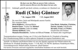 Traueranzeige Rudi (Chio) Güntner