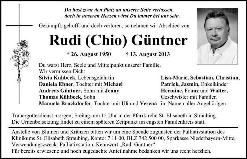 Traueranzeige Rudi (Chio) Güntner