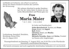 Traueranzeige Maria Maier