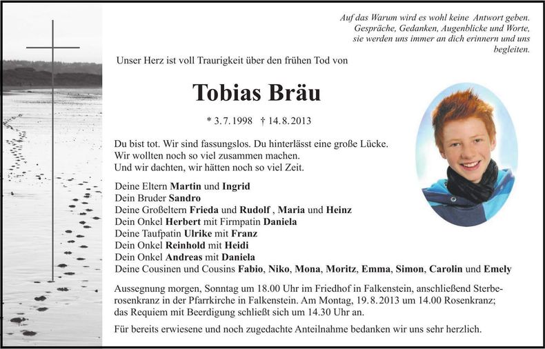 Traueranzeige Tobias Bräu