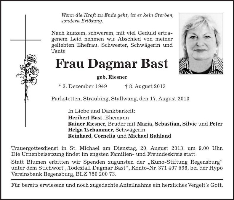 Traueranzeige Dagmar Bast
